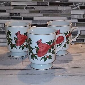 3 Lefton Christmas Cardinal tea coffee ☕ cups mugs